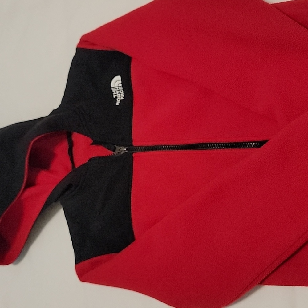 Youth North Face Sherpa shirt jacket red and black size medium (10-12)